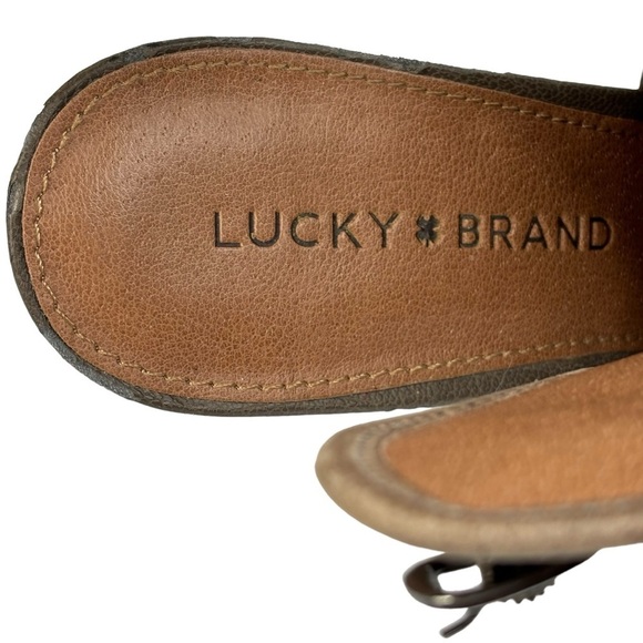 Lucky Brand Choco Brown Open Toe Ankle Strap Sandal Bootie Size 8 Block 4” Heels - Picture 10 of 13